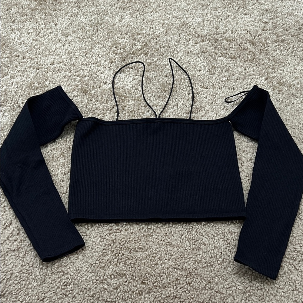 Zara Black Ribbed Crop Top